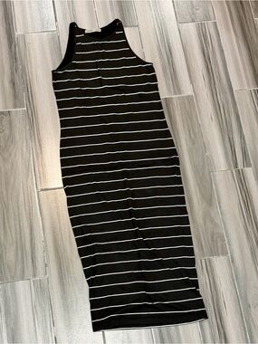 Athleta Black and White Striped Midi Tank Dress